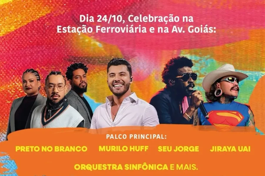 Goiânia celebra 93 anos com shows de Murilo Huff, Seu Jorge, Zeca Baleiro e Amado Batista